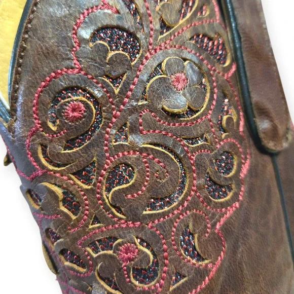 Old Gringo Brown Leather Pink Red Embroidered Floral Western Boots Size 8 - Picture 7 of 9